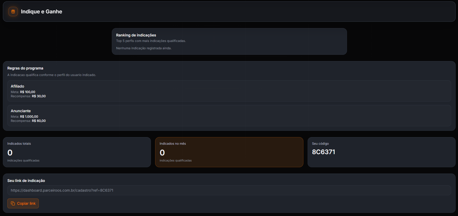 Plano de Indica&ccedil;&atilde;o da plataforma Parceiroos